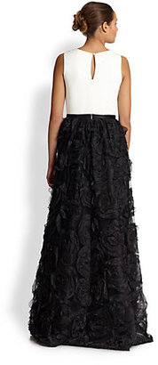 Aidan Mattox Silk Rosette-Skirt Gown