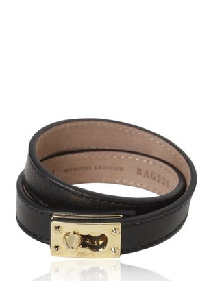 Fendi Logo Plaque Leather Two Row Bracelet