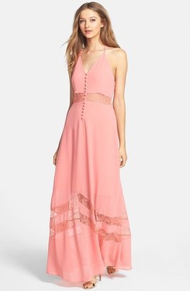 Jarlo 'Sienna' Lace Inset T-Back Chiffon Gown
