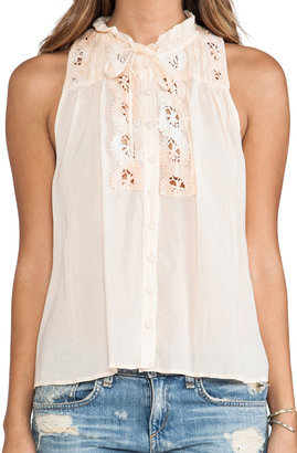 Free People Lace Inset Collar Top