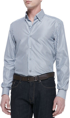 Ermenegildo Zegna Cotton/Silk Striped Button-Down Shirt, Brown