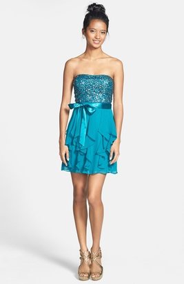 Hailey Logan Sequin Bodice Ruffle Dress (Juniors) (Online Only)