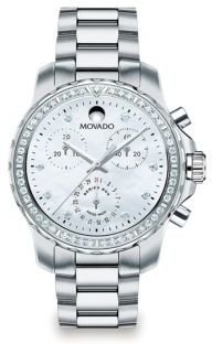 Movado Series 800 Diamond, Performance Steel & Mother-Of-Pearl Chronograph Bracelet Watch
