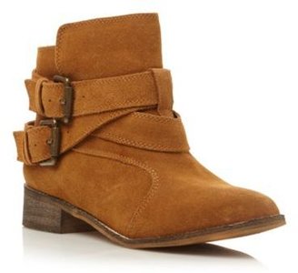Roberto Vianni Tan suede double buckle flat ankle boot