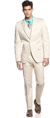 Tallia Suit, Tan Cotton Vested Slim Fit