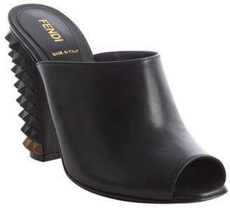 Fendi black leather spiked heel peep toe pumps