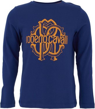 Roberto Cavalli Navy Tee With Orange Logo