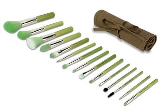 Bdellium Tools Professional Makeup Green Bambu Complete 15pc. Brush Set with Roll-up Pouch