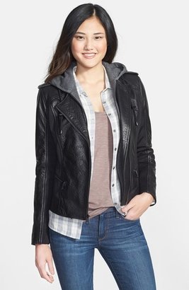 Marc New York 1609 Marc New York by Andrew Marc Mixed Media Leather Jacket with Removable Hooded Liner
