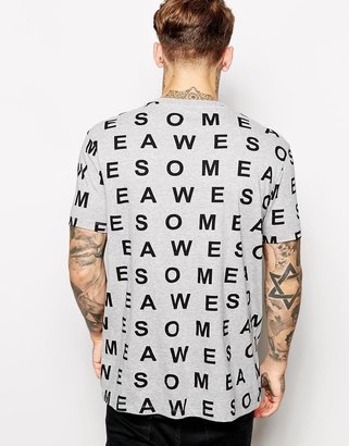 ASOS T-Shirt With All Over Awesome Print And Skater Fit