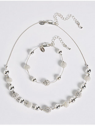 M&S Collection Silver Plated Sandblast Necklace & Bracelet Set