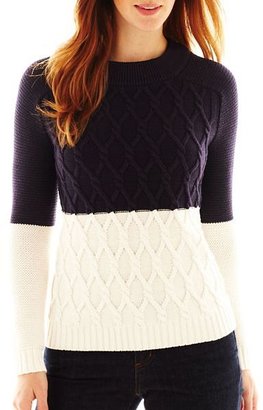 Liz Claiborne Long-Sleeve Colorblock Cable Sweater
