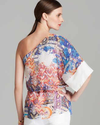 Rachel Roy One-Shoulder Print Silk Blouse