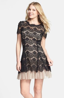 Betsy & Adam Short Sleeve Lace Fit & Flare Dress