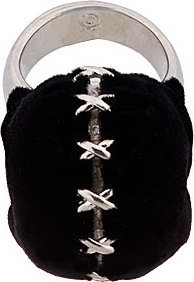 Alexander McQueen Black Silver & Velvet Luchador Skull Ring