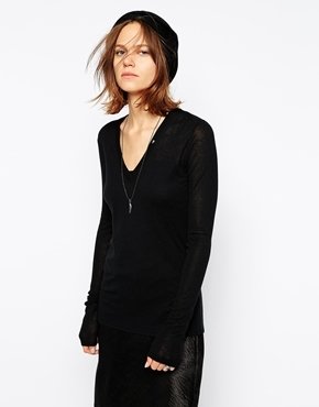 Zadig & Voltaire and Voltaire V Neck Top with Skull Pin - Black