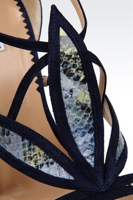 Giorgio Armani Sandals In Suede And Reptile Print Leather