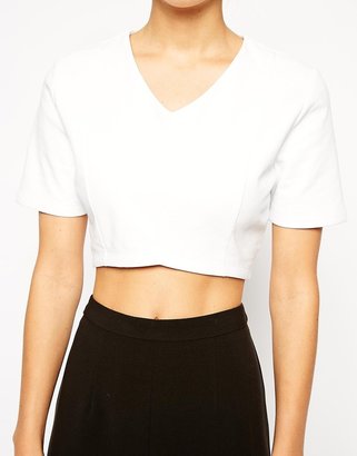 ASOS COLLECTION Crop Top with Curved Hem in Coated Fabric