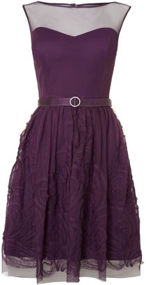 Eliza J Mesh ribbon skirt belted fit & flare dress