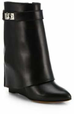 Givenchy Shark Lock Leather Pants Mid-Calf Wedge Boots