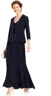Alex Evenings Jewel-Trim Ruched Gown and Jacket