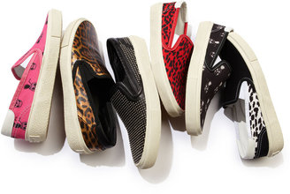 Saint Laurent Solid/Leopard Canvas Slip-On Sneaker, Black/White