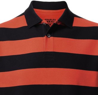 Charles Tyrwhitt Navy and soft orange stripe short sleeve pique polo
