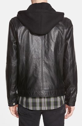 7 Diamonds 'Los Angeles' Trim Fit Leather Moto Jacket with Inset Hood (Online Only)