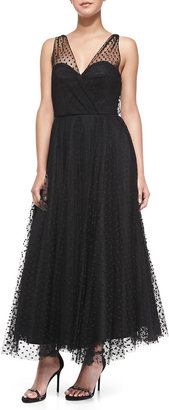 Milly Sleeveless Dotted Tulle Overlay Gown
