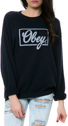 Obey The Club Script Sweatshirt in Navy