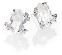 Marquis Silver Ice Clear Quartz, Grey Diamond & Sterling Silver Earrings