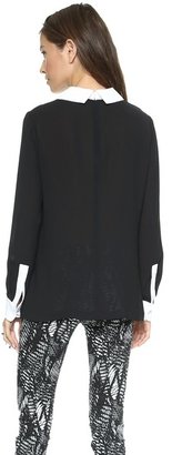 DKNY Long Sleeve Blouse with Contrast Collar & Cuffs