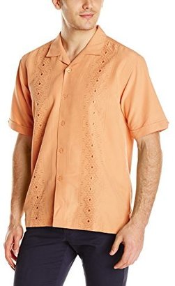 Cubavera Men's Short Sleeve Tonal Panel Embroidered Camp Shirt