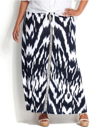 INC International Concepts Plus Size Printed Beaded Maxi Skirt