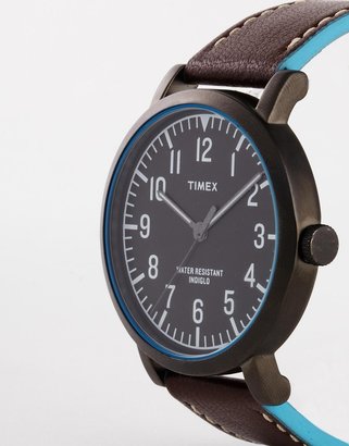 Timex Originals Leather Strap Watch With Stitch Detail T2P506