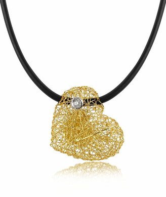 Orlando Orlandini Arianna - Small Diamond Heart Pendant w/Rubber Lace