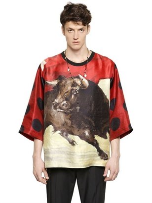 Dolce & Gabbana Oversized Bull & Polka Dot Silk T-Shirt