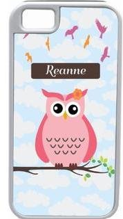 Samsung Rikki Knight LLC Rikki KnightTM \"Reanne\" Name - Cute Pink Owl on Branch with Personalized Name White Tough-It Case Cover for R) Galaxy S4