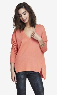 Express V-Neck Double Zip Vent Tunic Sweater