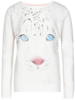 Marks and Spencer Pure Cotton Snow Leopard Sweat Top with StayNEW™ (5-14 Years)