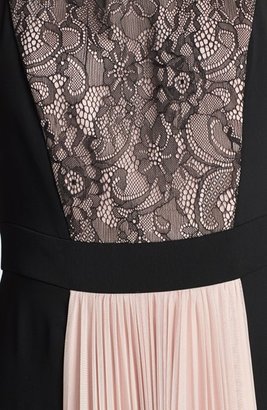 JS Collections Lace & Pleat Panel Crepe Gown