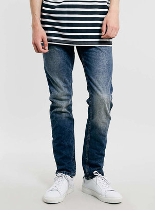 Topman MID BLUE DISTRESSED WASHED SKINNY Jeans