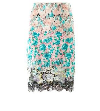 Nina Ricci Floral-print and lace silk skirt