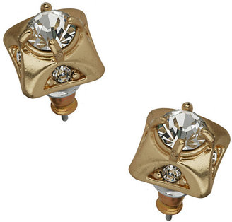 Topshop Freedom at topshop.100% metal. Matt gold look square shaped studs with crystal glass rhinestone detail, width 1cm.