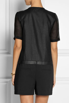 Tibi City cotton-blend, leather and mesh playsuit