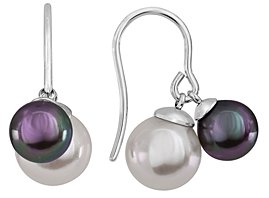Majorica White & Gray Round Man-Made Pearl French Wire Earrings