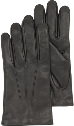 Forzieri Black Leather Handmade Men's Gloves w/Wool Lining