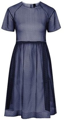 Topshop Womens Silk Organza Polka Dot Dress by Boutique - Navy Blue