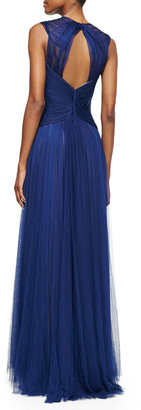 Monique Lhuillier Sleeveless Draped Sweetheart-Neck Gown, Royal Blue