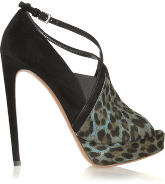 Alaia Leopard-print calf hair and suede platform pumps